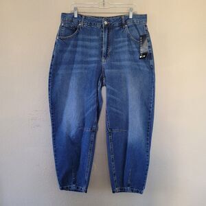 Womens High Rise Barrel Baggy Ankle Jeans Size 12 Blue Balloon 100% Cotton Nwt